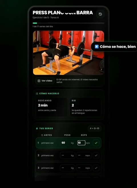 Pantalla de un ejercicio con su video de demostración